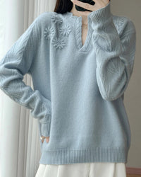 Floral-Embroidered Wool Sweater