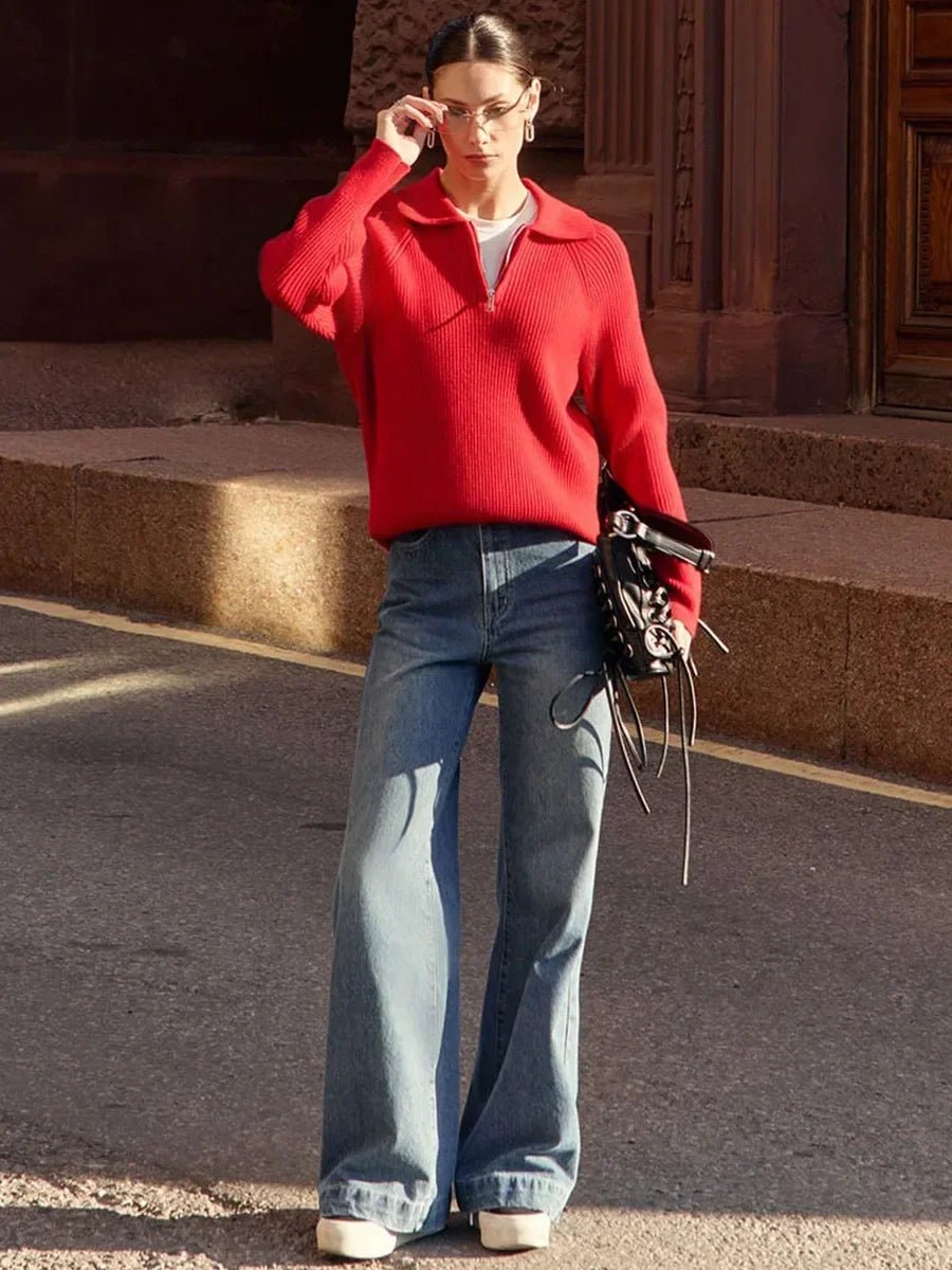 Polo Collar Knitted Pullover Sweater