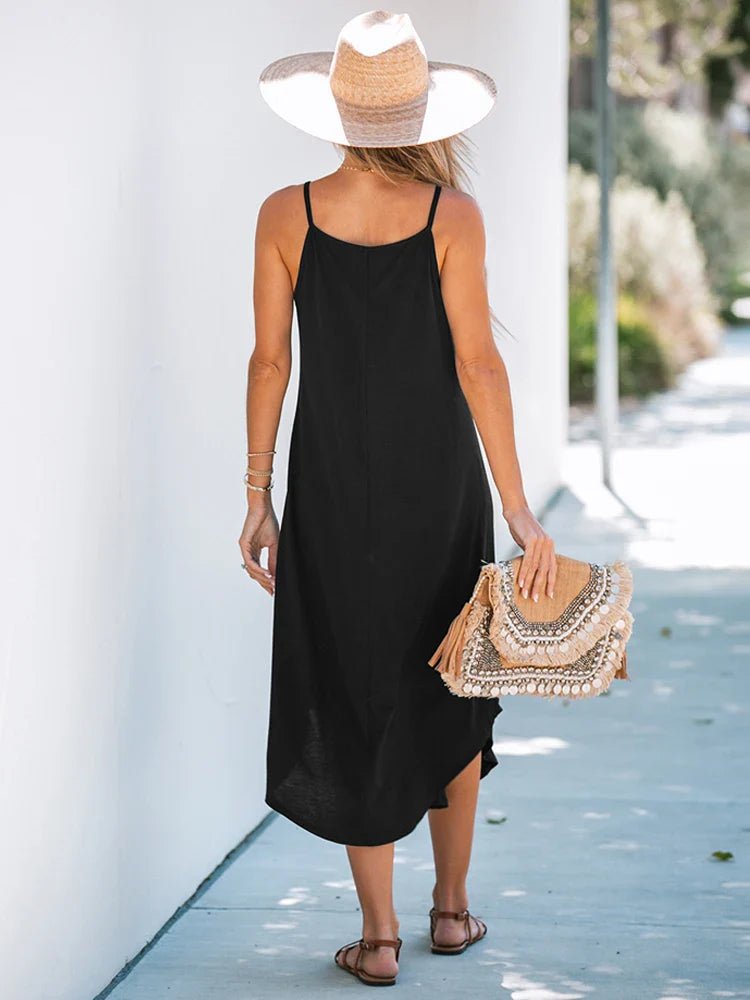 Scoop Neck Spaghetti Flowy Maxi Dress