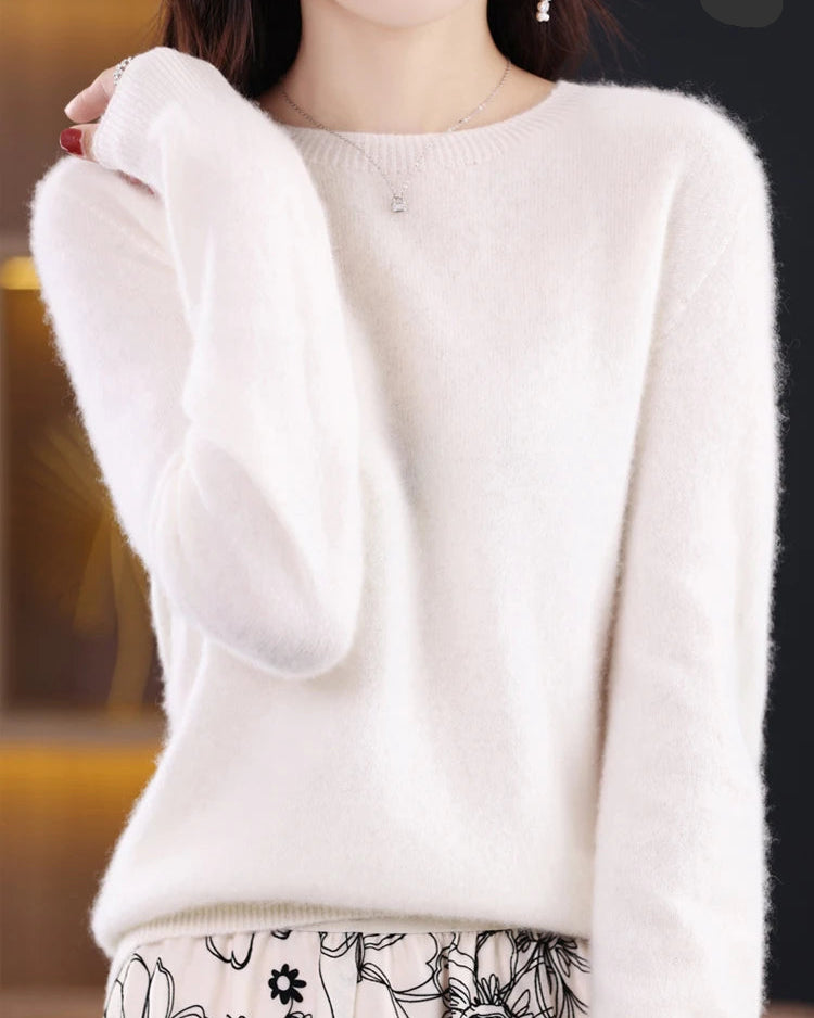 Merino Wool O-Neck Knit Sweater