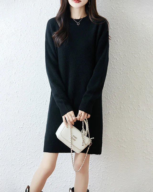 Longline Merino Wool Crewneck Sweater