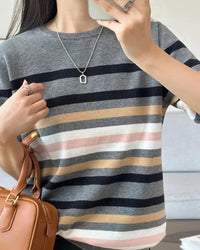 Striped Patchwork Cotton Knit Tee