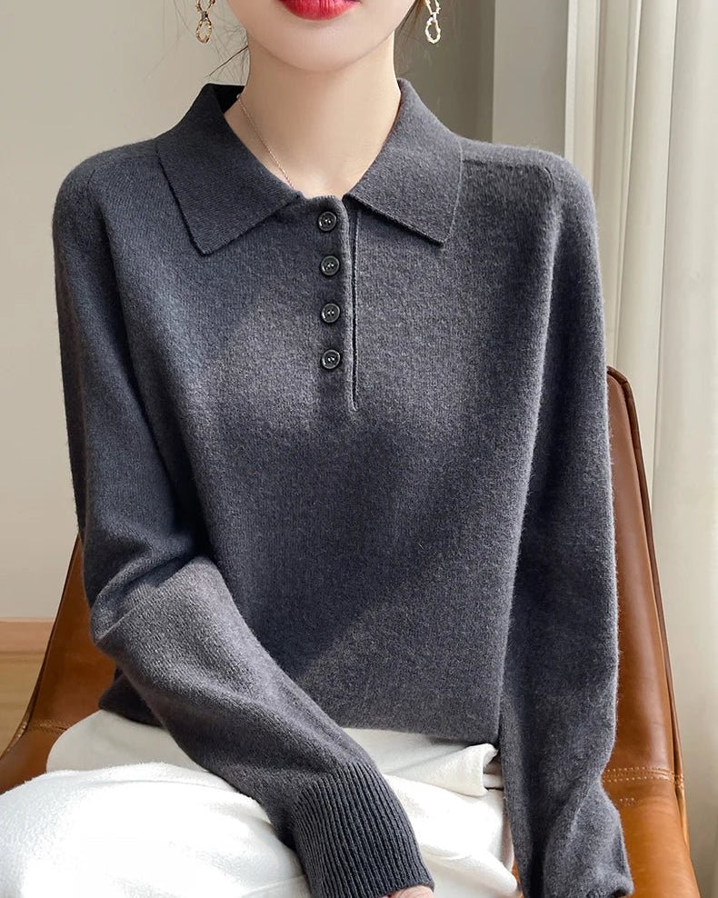 Wool Polo Collar Knitted Pullover Sweater