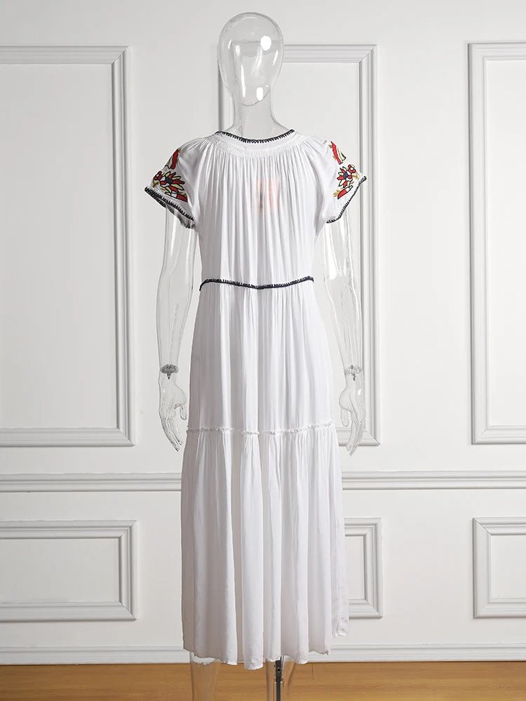 Embroidery V-Neck Tassel Bohemian Maxi Dress