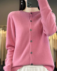 Merino Wool Round Neck Knit Cardigan