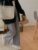 Drawstring Ribbed Knitted Wide Leg Sweatpants