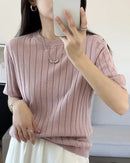 Ribbed Cotton Knit Short Sleeve Tee