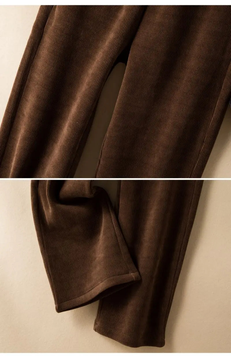 Elastic Waist Corduroy Fleece Wide leg Pants