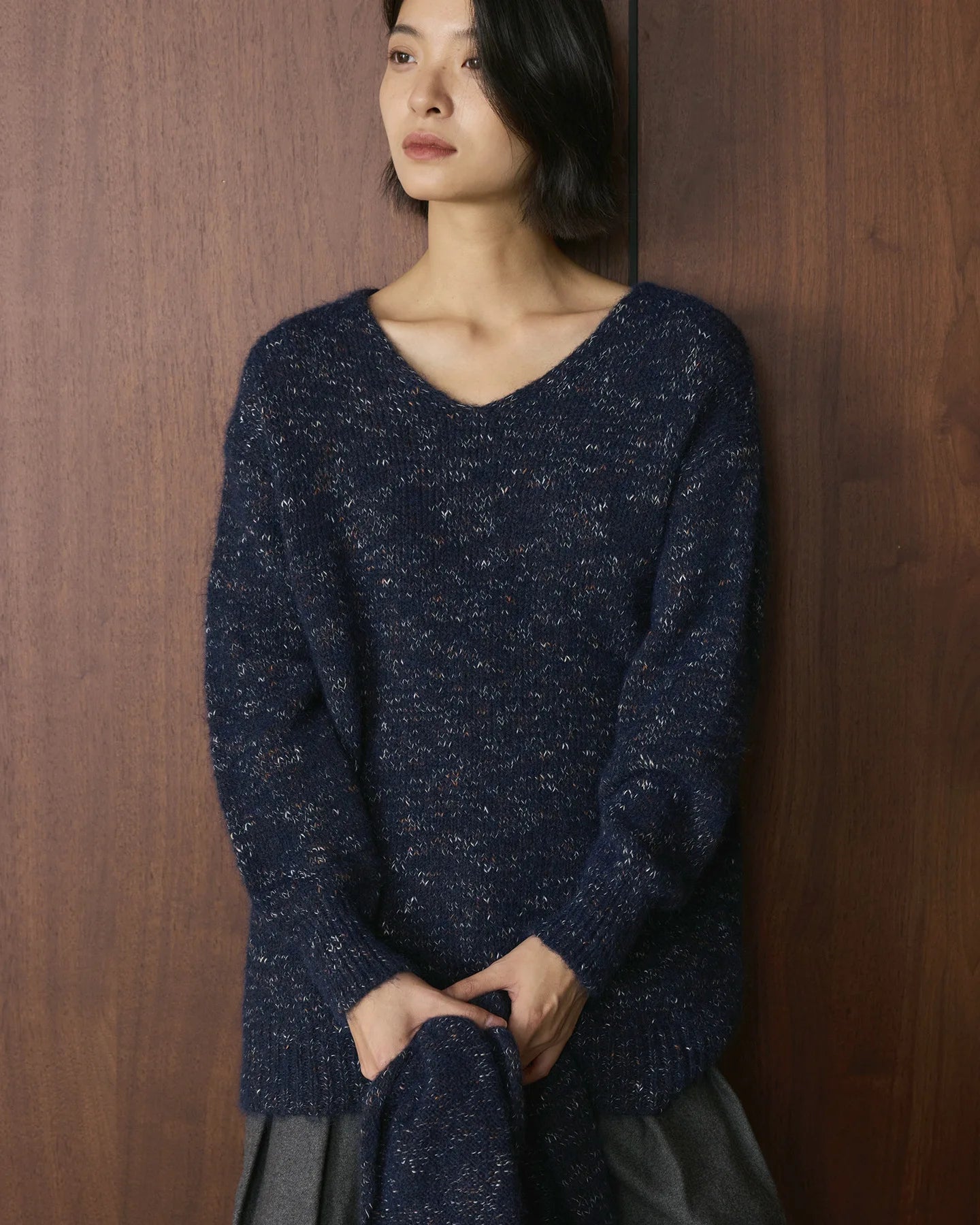 Wool Blend Shawl-Style Loose Thick Knit Pullover