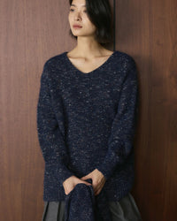 Wool Blend Shawl-Style Loose Thick Knit Pullover