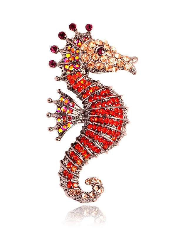 Diamond-Set Seahorse Brooch