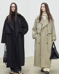 Oversized Double-Breasted Long Trench Coat