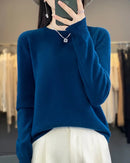 Merino Wool Seamless Half-High Collar Solid Knit Pullover