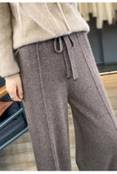 Drawstring High Waist Wide-Leg Wool Pants