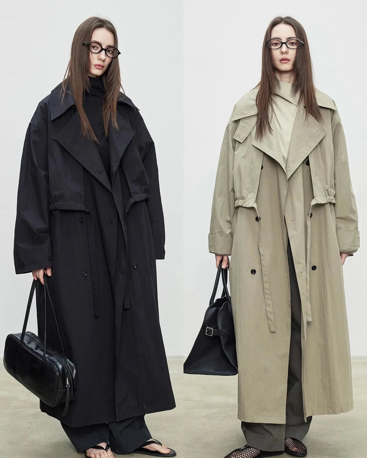 Oversized Double-Breasted Long Trench Coat