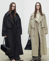 Oversized Double-Breasted Long Trench Coat