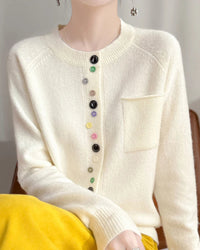Merino Wool Crew Neck Button Cardigan