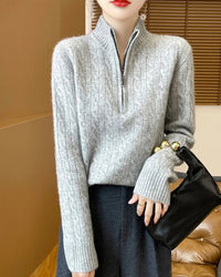 Wool Stand-Collar Half-Zip Thick Pullover Sweater