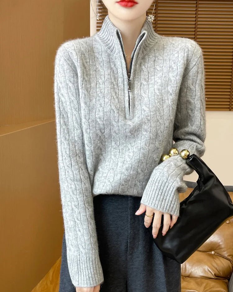 Wool Stand-Collar Half-Zip Thick Pullover Sweater