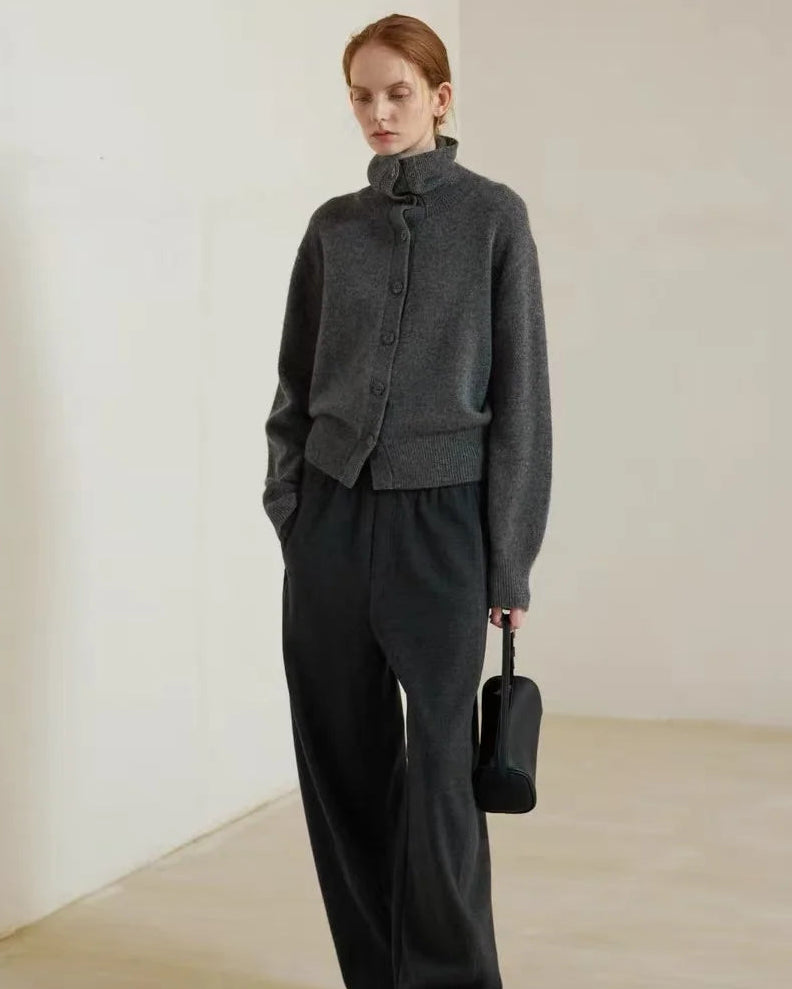 Heavyweight Single-Breasted Cashmere Turtleneck Cardigan