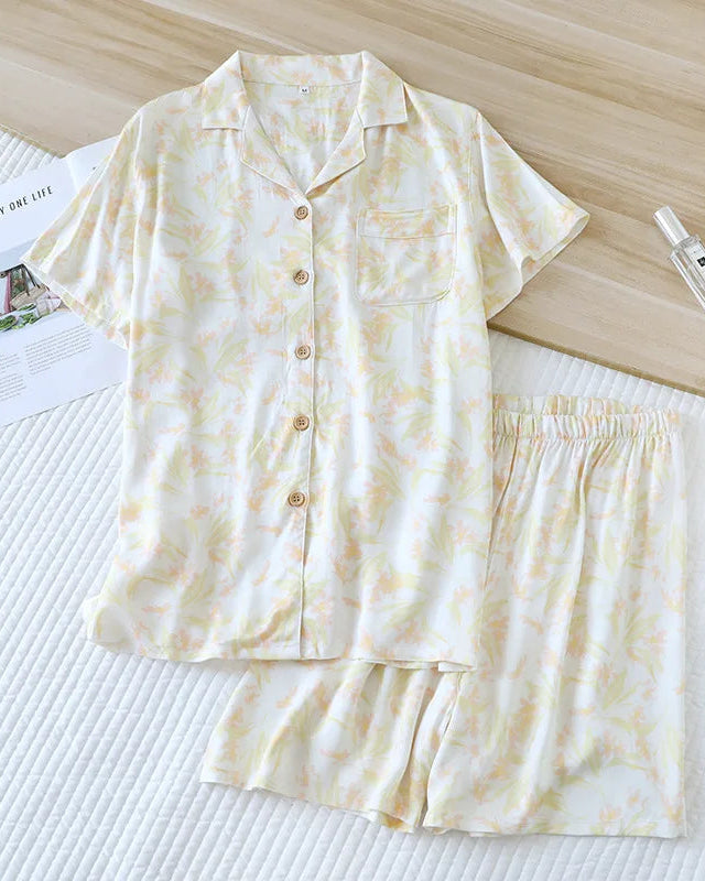 Floral Viscose Pajama Short Set