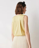 V-neck Solid Color Commuter Mulberry Silk Sleeveless Shirt