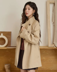 Stand-Collar Belted Trench Coat