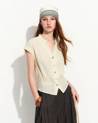 V-Neck Sleeveless Cotton Blouse