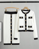 O-Neck Knit Cardigan & Pencil Skirt 2-Piece Set