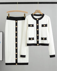 O-Neck Knit Cardigan & Pencil Skirt 2-Piece Set