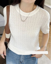 Pure Cotton Crew Neck Short-Sleeve Knit T-Shirt