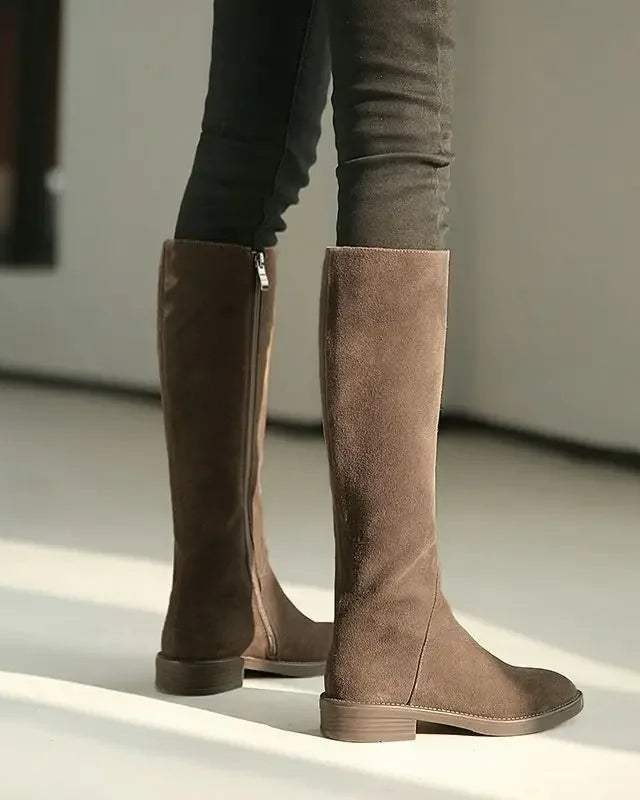 Suede Zip Knee Plush-High Boots