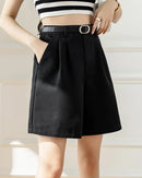 Relaxed High-Waist Belted Casual Shorts