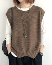Loose-Knit Cotton Crew-Neck Vest
