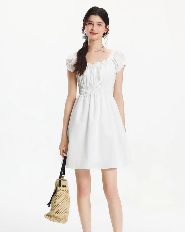 Square Neckline Bow-Trimmed Lace Mini Dress