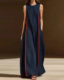 Patchwork Pocket Sleeveless Maxi Dress