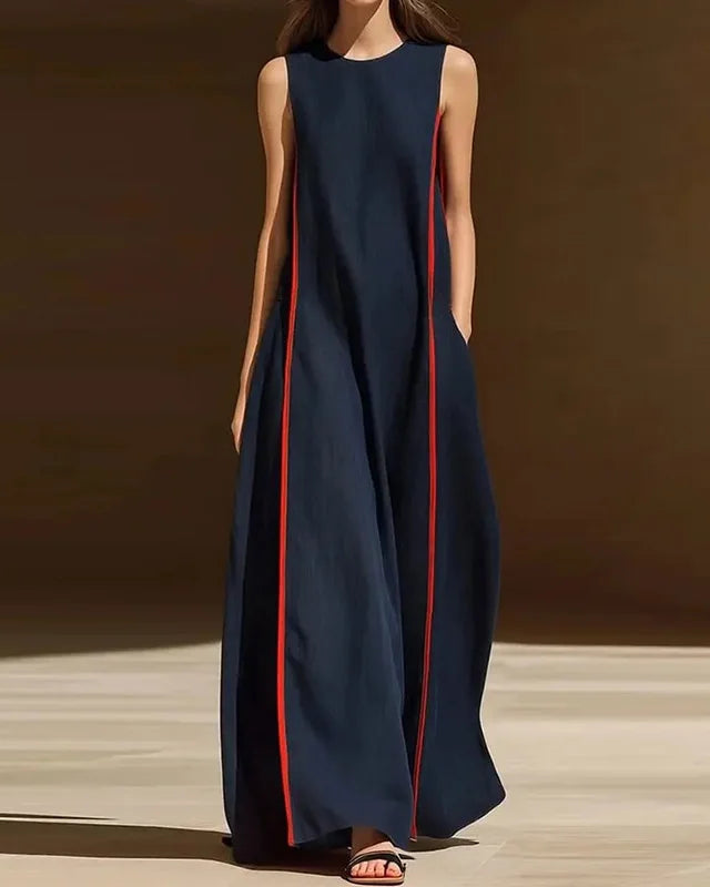 Patchwork Pocket Sleeveless Maxi Dress