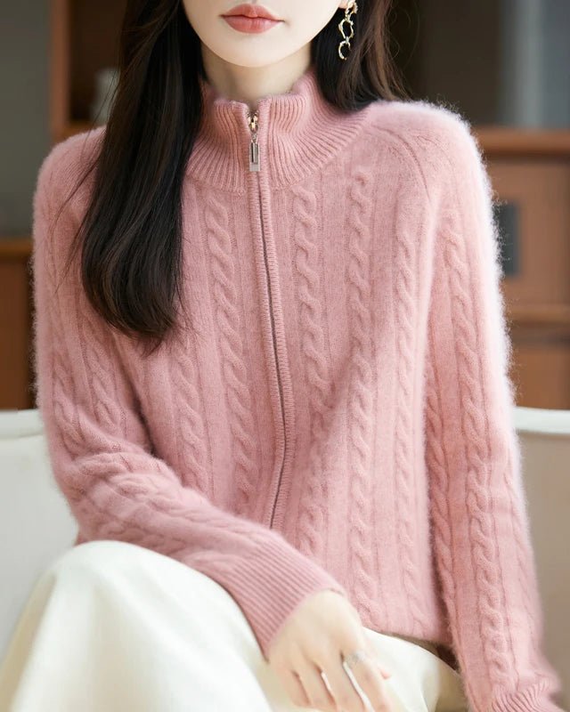 Wool & Cashmere Cable Knit Zipper Sweater
