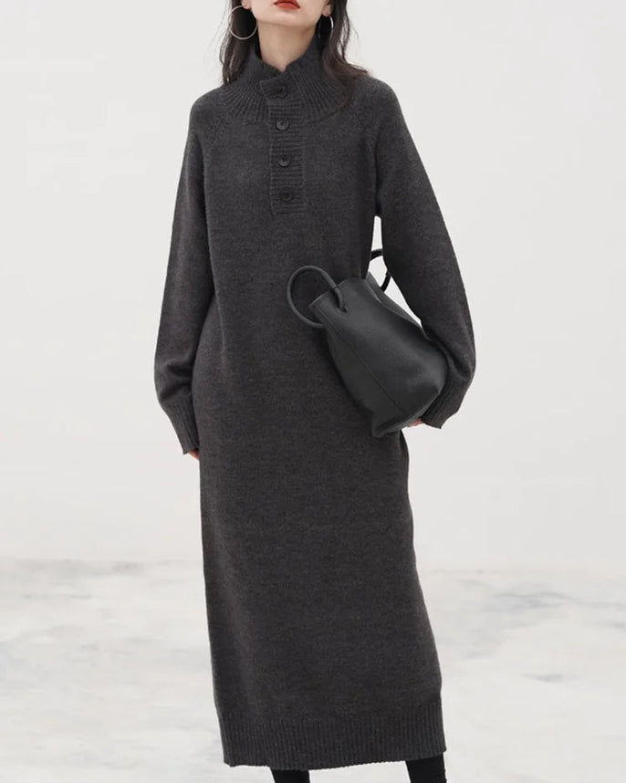Cashmere Turtleneck Loose Knit Maxi Dress