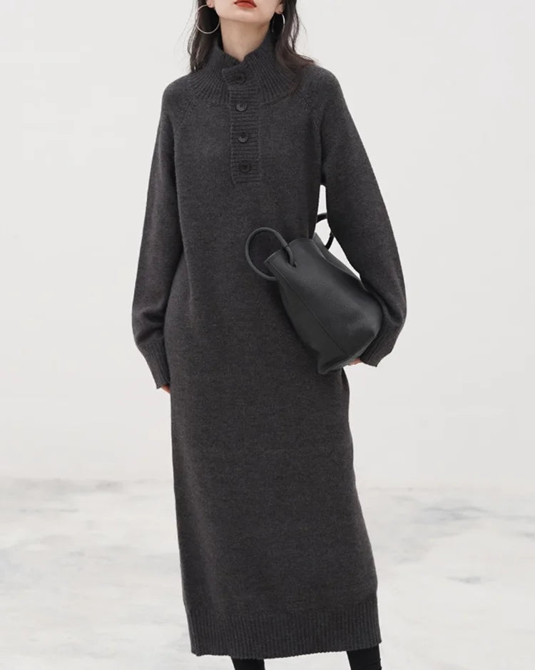 Cashmere Turtleneck Loose Knit Maxi Dress