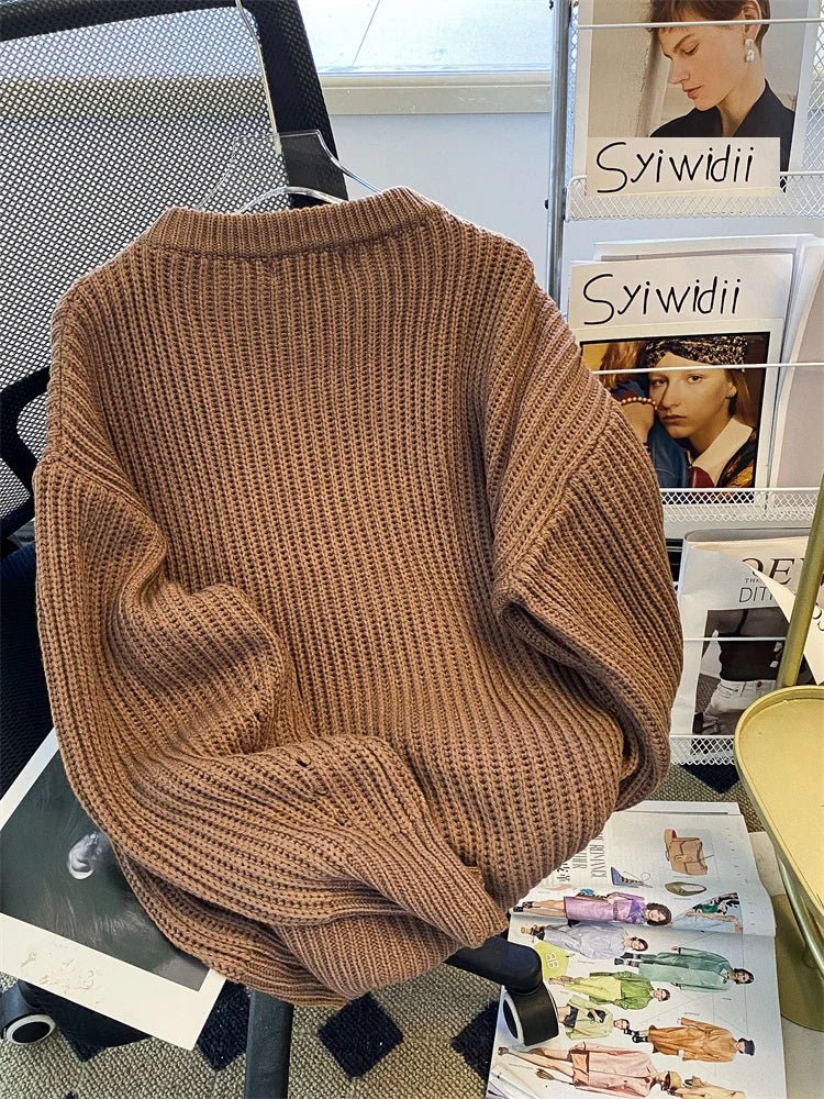 Round-Neck Oversized Knitted Pullover