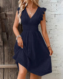 V-Neck Lace Waist Flare Sleeve A-Line Beach Dress