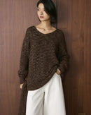 Wool Blend Shawl-Style Loose Thick Knit Pullover