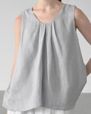 Linen Sleeveless Round Neck Loose Shirt