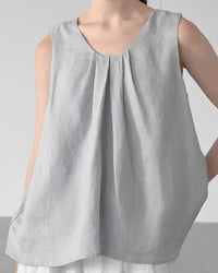 Linen Sleeveless Round Neck Loose Shirt
