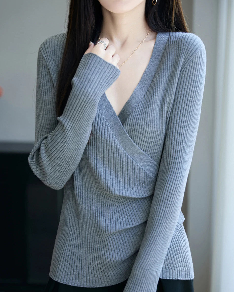 Irregular Crossover V-Neck Wool Pullover
