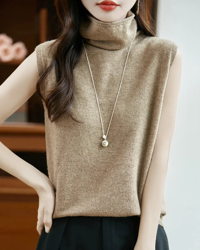 Wool Turtleneck Sleeveless Knit Vest