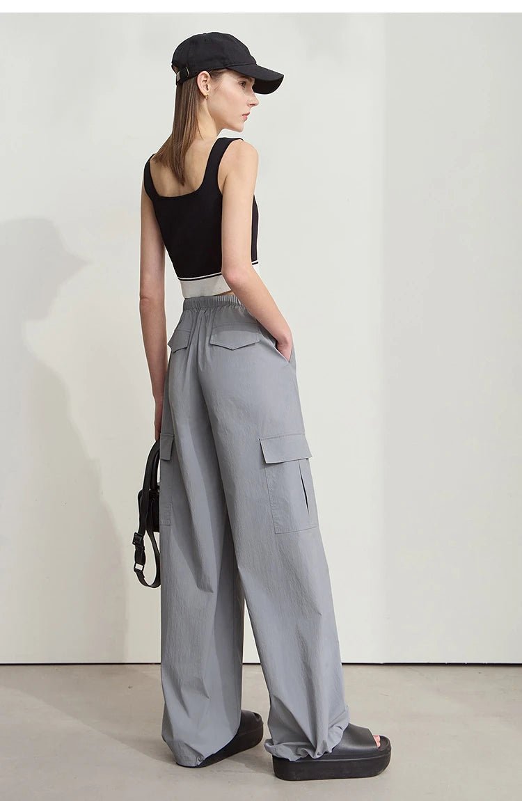Solid Drawstring Wide-leg Pants
