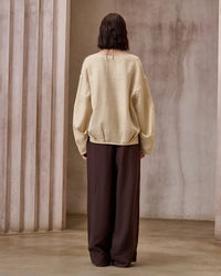 Fashionable Linen U-Neck Long-Sleeved Shirt