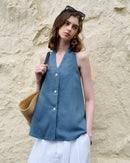 Elegant Linen V-Neck Backless Sleeveless Vest